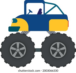 The machines are monsters. A car with huge wheels. Drawing for children. Flat design.