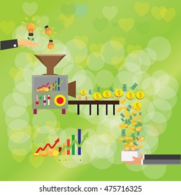 machines processing to money, collecting and transforming data, funny data with factory , 