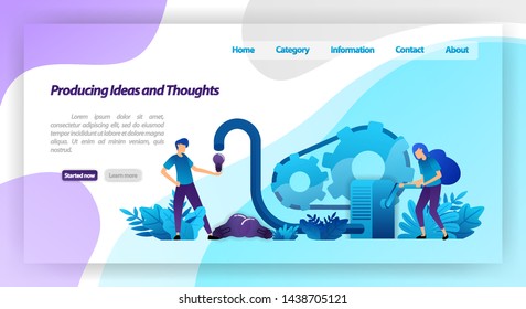 Machines for producing ideas, thoughts and inspiration, teamwork in businesses. vector illustration concept for landing page, template, ui ux, web, mobile app, poster, banner, website, flyer, ads