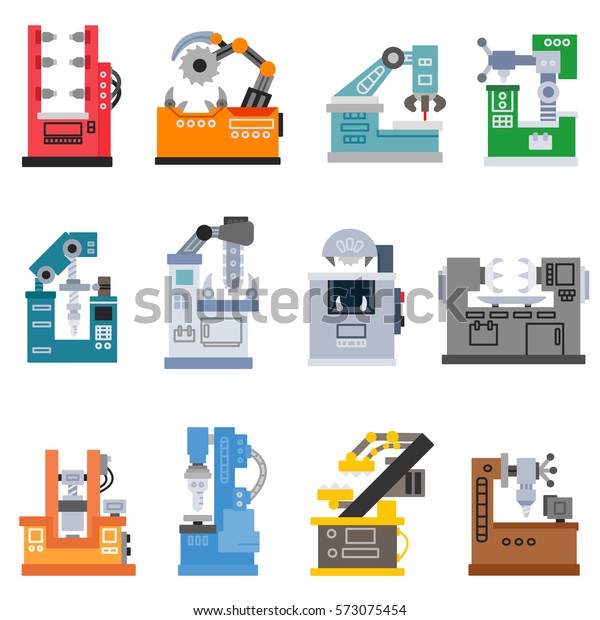 Machines Production Icons Set Machine Processing のベクター画像素材 ロイヤリティフリー