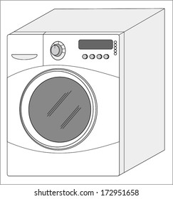 Machines for washing laundry, silver washer machine for washing dirty clothes, 3d vector art image illustration, drawn graphic design, isolated on white background eps10