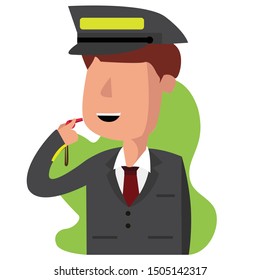 machinist hold a whistle. Concept for profession character, Flat style vector illustration, suitable for wallpaper, banner, book illustration, card