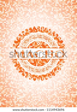 Macho abstract emblem, orange mosaic background