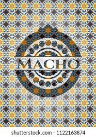 Macho arabic badge background. Arabesque decoration.