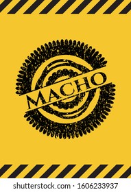 Macho black grunge emblem inside yellow warning sign. Vector Illustration. Detailed.