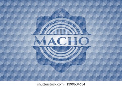 Macho blue emblem or badge with abstract geometric pattern background. Vector Illustration. Detailed.