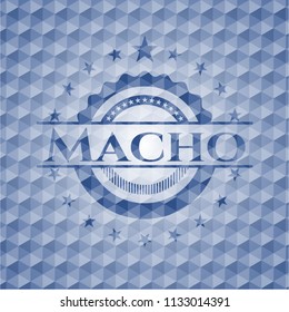 Macho blue emblem with geometric pattern.