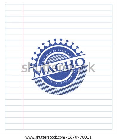 Macho blue ink pen emblem. Vector Illustration. Detailed.