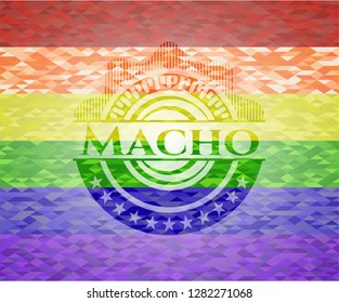 Macho emblem on mosaic background with the colors of the LGBT flag