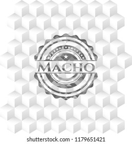 Macho grey badge with geometric cube white background