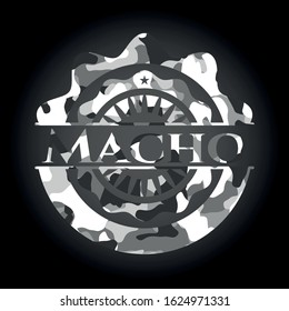 Macho grey camouflaged emblem. Vector Illustration.