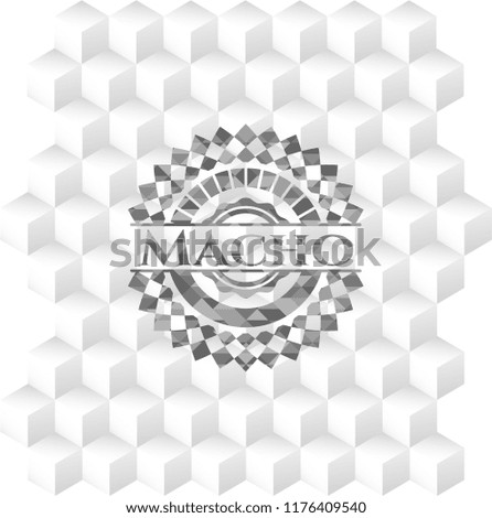 Macho grey emblem with geometric cube white background