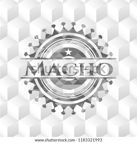 Macho grey emblem with geometric cube white background