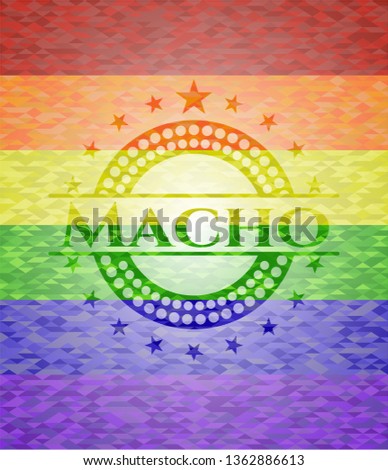 Macho on mosaic background with the colors of the LGBT flag