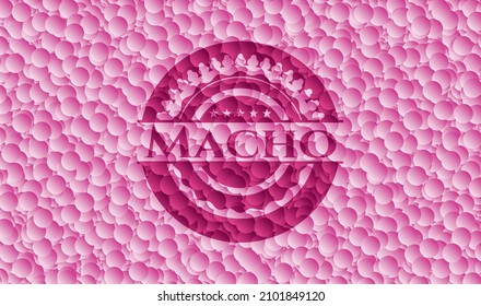 Emblema rosa macho con fondo de burbujas. Ilustración vectorial. Detallado. 