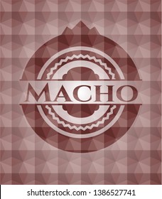 Macho red seamless emblem with geometric pattern background.