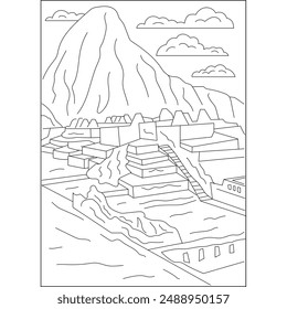 machu landscape nature coloring book page for kids or grown adults coloring book mindful relaxation activity