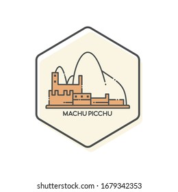 Machu Picchu - Peru Lineal Color Icon. Landmark Buildings Icon Vector Illustration Concept.