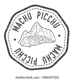 Machu Picchu, Peru Stamp Postal. Silhouette-Siegel. Flag Passport Round Design. Vektorsymbol. Design Retro Travel. Nationales Symbol.