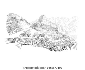 Machu Picchu. Peru. Urban sketch. Hand drawn vector illustration