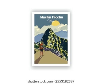 Machu Picchu, Peru Vintage Travel Posters. Vector illustration. High Quality Prints