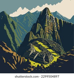 Machu Picchu, wonder of the world vector illustration