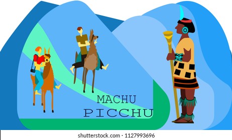  Machu Picchu(Peru)-New Seven Wonders of the World. Vector illustration.EPS 8.