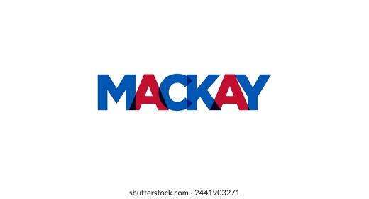 Mackay en el emblema de Australia. El diseño cuenta con un estilo geométrico, ilustración vectorial con tipografía audaz en una fuente moderna. La letra gráfica del eslogan.