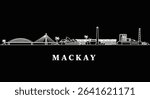 Mackay Australia Skyline with White Silhouette, and Black.