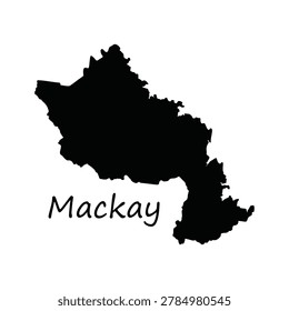 Mackay Region Map Silhouette Vector Illustration, Black Shape Isolated on White Background, Queensland Australia