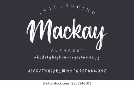 Mackay vector brush style font, alphabet, typeface, typography. Global swatches.