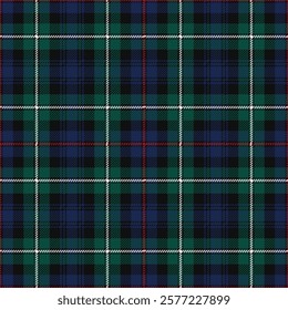 MacKenzie tartan plaid. Scottish pattern fabric swatch close-up. 