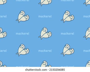 Mackerel cartoon character seamless pattern on blue background.