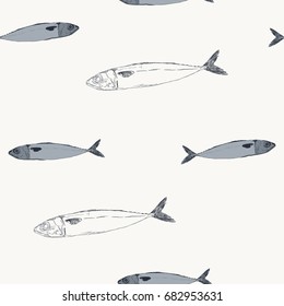 mackerel fish , hand drawn seamless pattern.