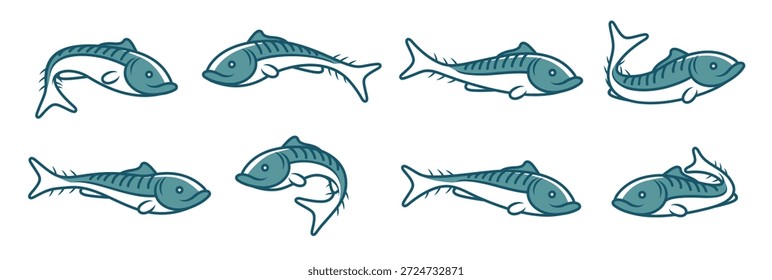 Ilustración vectorial de iconos de pescado de caballa