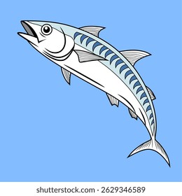 Mackerel fish isolated on light background. Fresh fish in a simple flat style. Vector for design seafood packaging and market illustration.