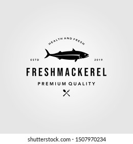 mackerel fish logo hipster vintage label emblem vector seafood illustration