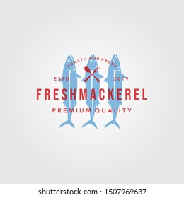 mackerel fish logo overlapping vintage label packaging vector seafood illustration