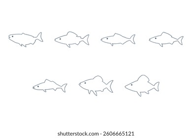 Mackerel Fish Outline Icon Set