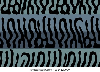 Mackerel scale. Vector seamless animal pattern. Black stripes skin of mackerel on blue and aqua background. Fish print.