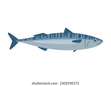 Caballa, mariscos y animales submarinos. El manjar del agua, gourmet. Pesca. Ilustración del vector aislada en fondo blanco