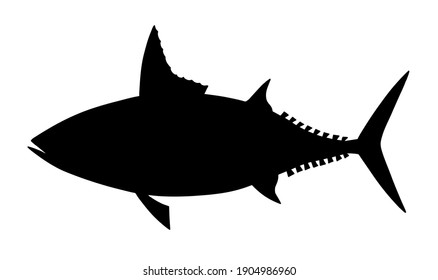 Atún de caballa (Euthynnus affinis). Pescado oceánico. Ilustración vectorial de silueta negra.