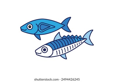 Mackerel Wahoo fish vector illustration in cartoon, clipart, and line art styles