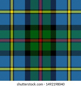 Tartán MacLeod chapado. Patrón escocés en jaula verde, negra, amarilla y roja. Jaula escocesa. Fondo tradicional escocés a cuadros. Textura de tela sin fisuras. Ilustración del vector