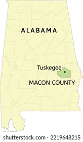 Macon County and city of Tuskegee location on Alabama state map