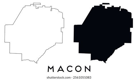 Macon County, Tennessee map outline and black silhouette vector