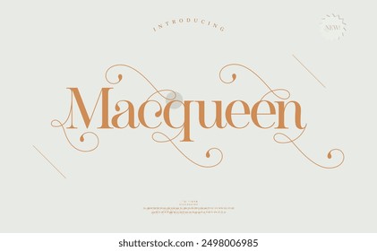 Macqueen alphabet letters logos font with tails typography elegant oriental luxury classic serif fonts and number