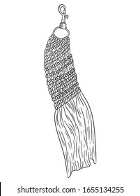 Macrame boho style keychain. Textile knotting design charm. Llinear modern indigenous macrame symbol