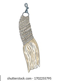 Keychain im Macrame-Boho-Stil. Textile Knotting Design Charme. Lineares, modernes indigenes Makronensymbol