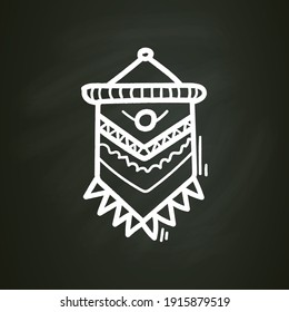 Macrame chalk icon. A form of textile-making using knotting. Modern home element, hygge style, scandinavian interior. Cozy house concept. Isolated vector illustration on chalkboard